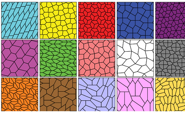 Известные науке 15 типов пятиугольных паркетов Изображение: Ed Pegg / Wikipedia