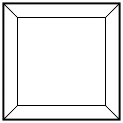 Плоское изображение трёхмерного куба. Дальняя его грань уменьшена, а четыре боковые грани выглядят как трапеции из-за перспективного сокращения.