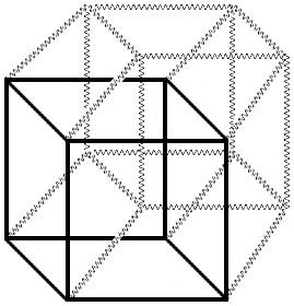 Под другим углом зрения все восемь кубических граней гиперкуба будут выглядеть несколько иначе