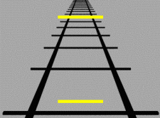 Пример иллюзии Понцо. Обе горизонтальные линии имеют одинаковый размер.
