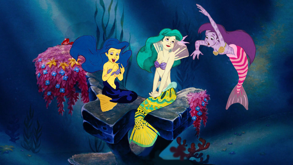 Ариэль, живущая на коралловых рифах, скорее всего, была бы мельче, но ярче оригинала. Иллюстрация: Disney / Monique Steele / BuzzFeed