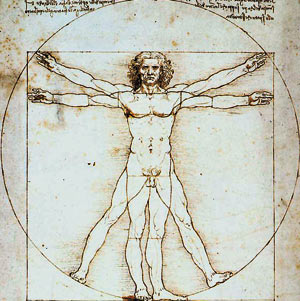 Витрувианский человек. Рисунок Леонардо да Винчи, который впервые ввёл термин «золотое сечение» и назвал его «божественной пропорцией».