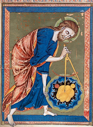 Сотворение мира. Миниатюра. XIII век. На ней изображён Бог-творец с циркулем в руках.